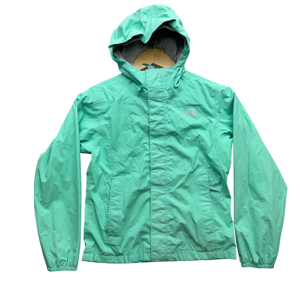 The North Face Rain Jacket Youth Size M Teal DryVent Hooded Waterproof Coat